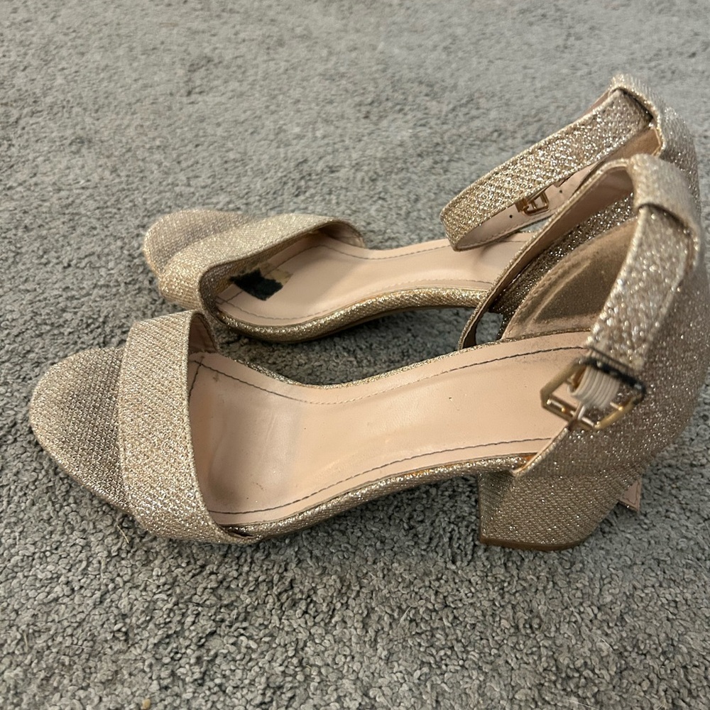 TOP Moda Glittery Gold Heels with Ankle Strap